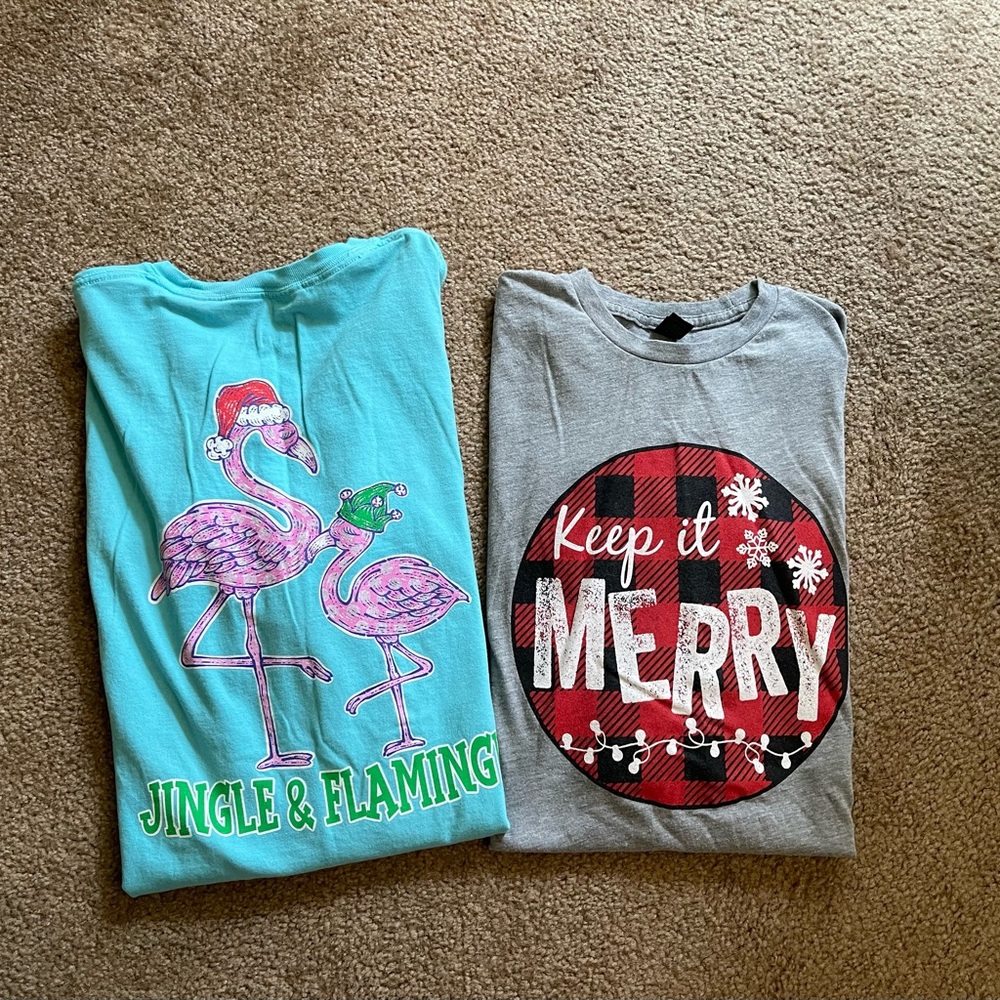 2 Christmas long sleeve shirts/tees
